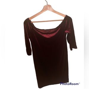 Burgundy velour off shoulder dress